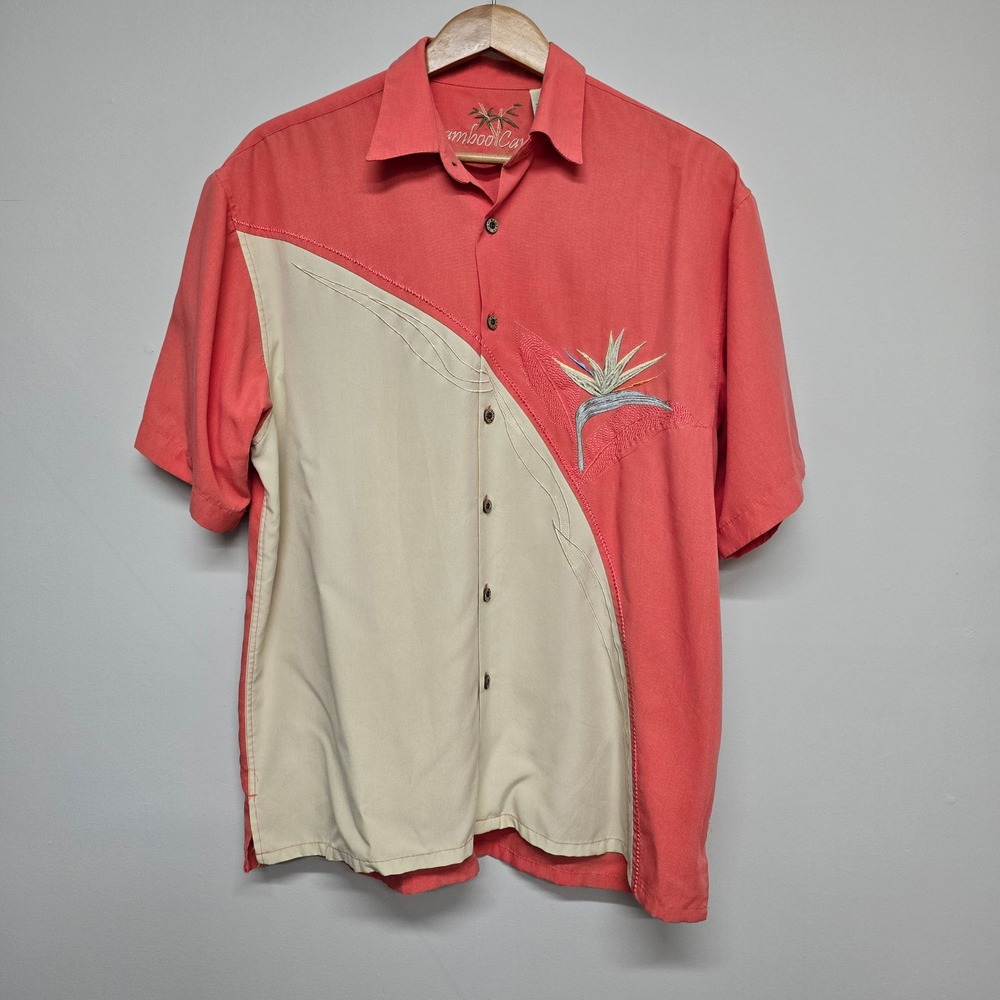 Bamboo Cay Bird of Paradise Shirt Mens Medium Coral Colorblock Tropical Coastal